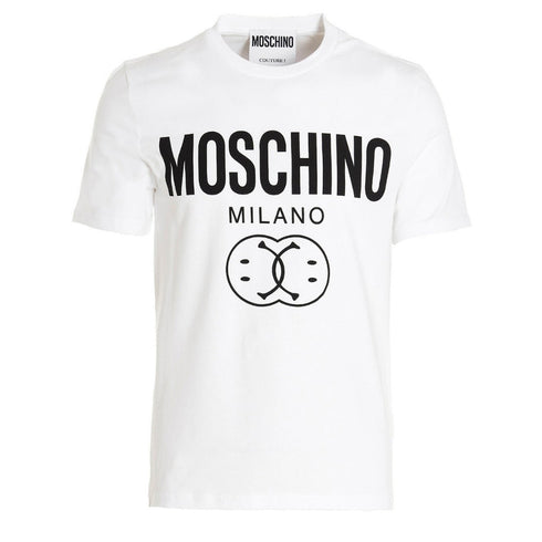 Moschino Milano Double Smiley Logo White T-Shirt 222ZRJ07259041 Regular Fit 1001